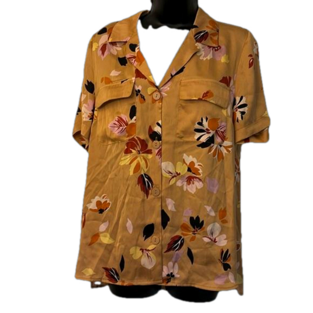 Dr2 Short Sleeve Button Down Shirt Tan Women Size Medium EUC
